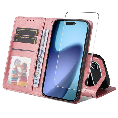 iPhone 17 Air ENKAY Card Wallet Calf Texture Leather Phone Case with Thickened Glue No White Edge Film - Pink