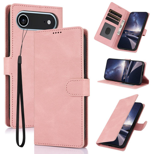 iPhone 17 Air Fantasy Skin-feel Calfskin Texture Leather Phone Case - Pink