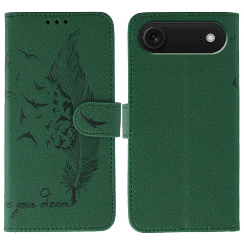 iPhone 17 Air Feather Pattern Litchi Texture Leather Phone Case - Green
