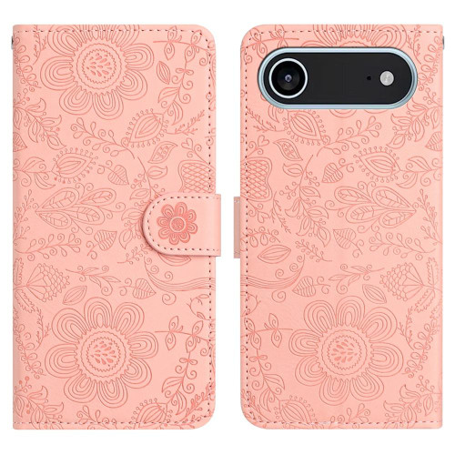 iPhone 17 Air Floral Embossed Pattern Leather Phone Case - Pink