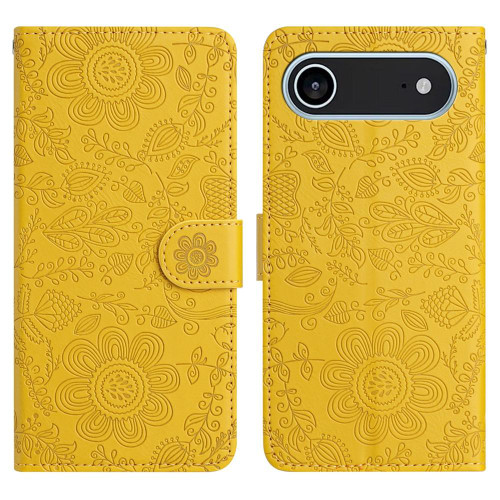 iPhone 17 Air Floral Embossed Pattern Leather Phone Case - Yellow