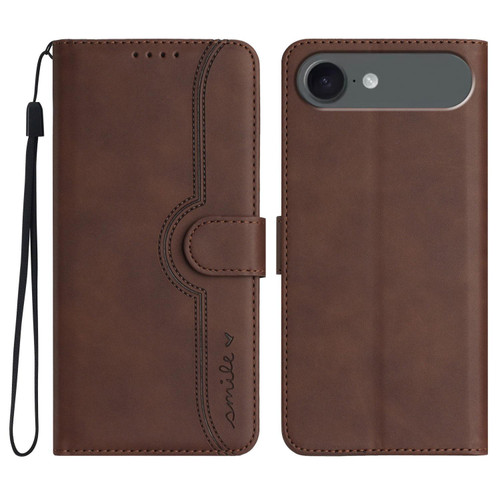 iPhone 17 Air Heart Pattern Skin Feel Leather Phone Case - Brown
