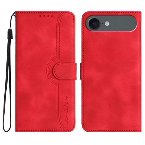 iPhone 17 Air Heart Pattern Skin Feel Leather Phone Case - Red