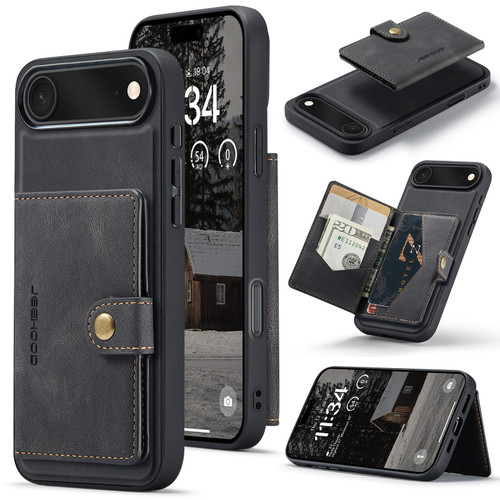 iPhone 17 Air JEEHOOD J01 Retro Magnetic Detachable Wallet Phone Case - Black
