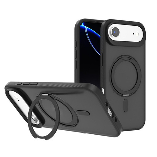 iPhone 17 Air Kalebol Rotating Holder MagSafe PC Hybrid TPU Phone Case - Black