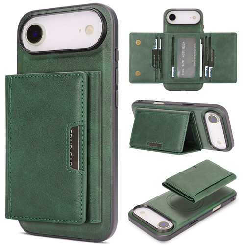 iPhone 17 Air Kalebol Strong Magnetic MagSafe Tri-Fold Wallet Leather Phone Case - Green
