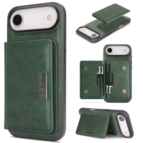 iPhone 17 Air Kalebol Strong MagSafe Magnetic Two-Fold Card Bag Leather Phone Case - Green