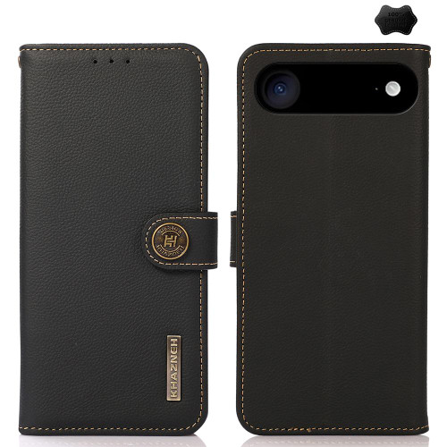 iPhone 17 Air KHAZNEH Custer Genuine Leather RFID Phone Case - Black