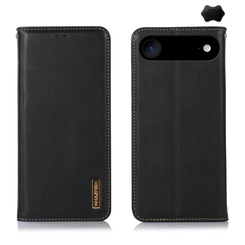 iPhone 17 Air KHAZNEH Nappa Top Layer Cowhide Leather Phone Case - Black