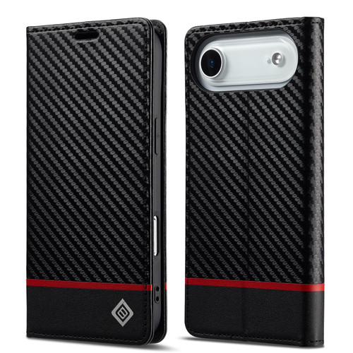 iPhone 17 Air LC.IMEEKE Carbon Fiber Leather Phone Case - Horizontal Black