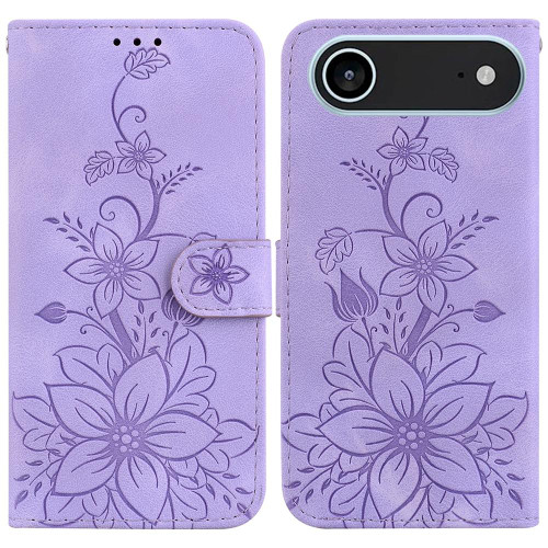 iPhone 17 Air Lily Embossed Leather Phone Case - Purple