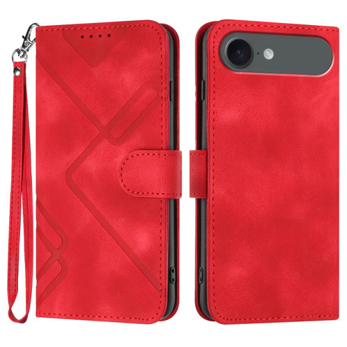 iPhone 17 Air Line Pattern Skin Feel Leather Phone Case - Red