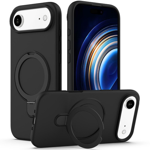 iPhone 17 Air Liquid Silicone MagSafe Magnetic Phone Case with Ring Holder - Black