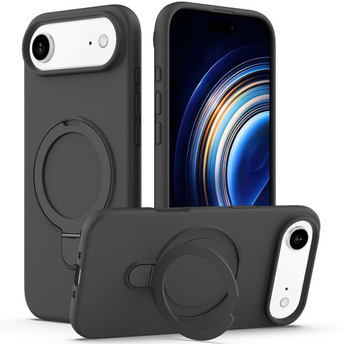 iPhone 17 Air Liquid Silicone MagSafe Magnetic Phone Case with Ring Holder - Carbon Black