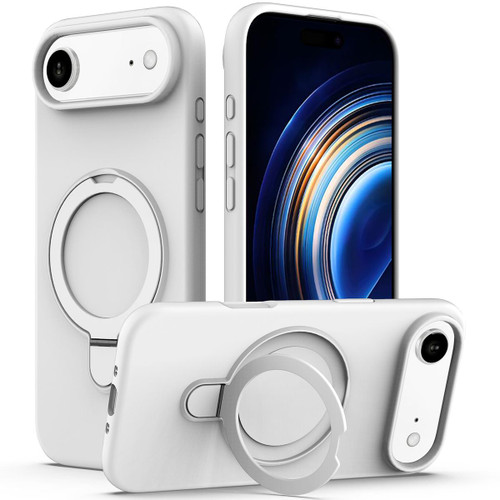 iPhone 17 Air Liquid Silicone MagSafe Magnetic Phone Case with Ring Holder - White