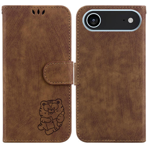 iPhone 17 Air Little Tiger Embossed Leather Phone Case - Brown