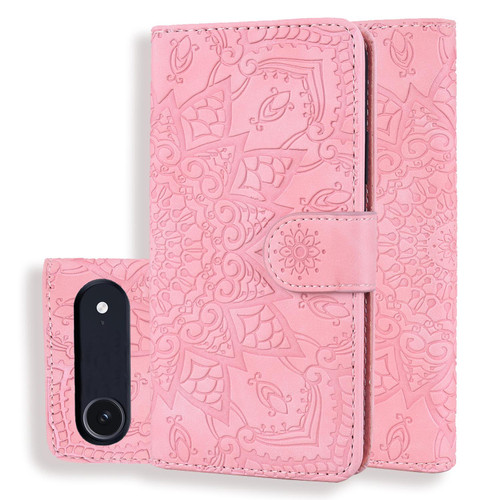 iPhone 17 Air Mandala Embossed Dual-Fold Calf Leather Phone Case - Pink