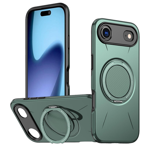 iPhone 17 Air Metal Rotation Holder MagSafe TPU Hybrid PC Phone Case - Grey Green