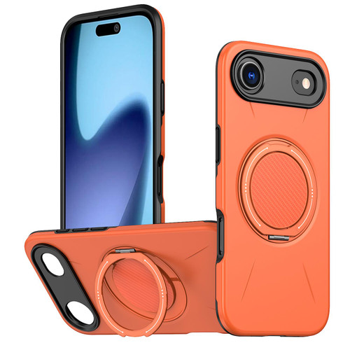 iPhone 17 Air Metal Rotation Holder MagSafe TPU Hybrid PC Phone Case - Orange