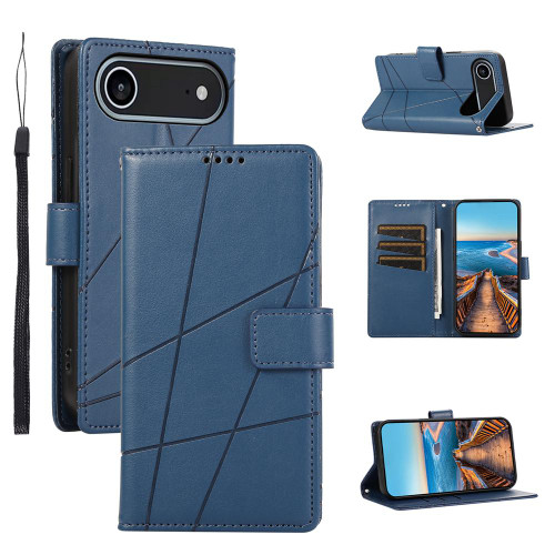 iPhone 17 Air PU Genuine Leather Texture Embossed Line Phone Case - Blue
