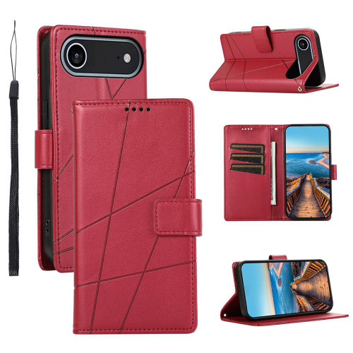 iPhone 17 Air PU Genuine Leather Texture Embossed Line Phone Case - Red