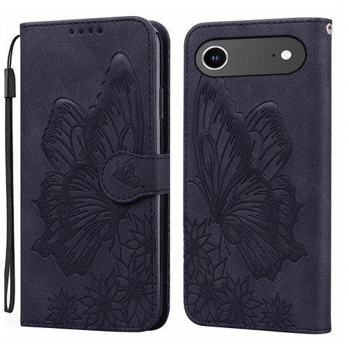 iPhone 17 Air Retro Skin Feel Butterflies Embossing Horizontal Flip Leather Phone Case - Black