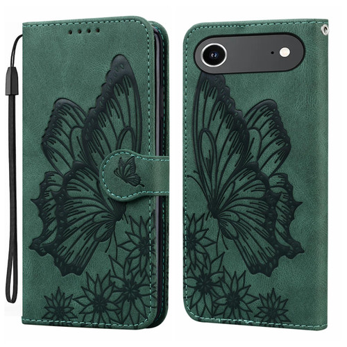 iPhone 17 Air Retro Skin Feel Butterflies Embossing Horizontal Flip Leather Phone Case - Green