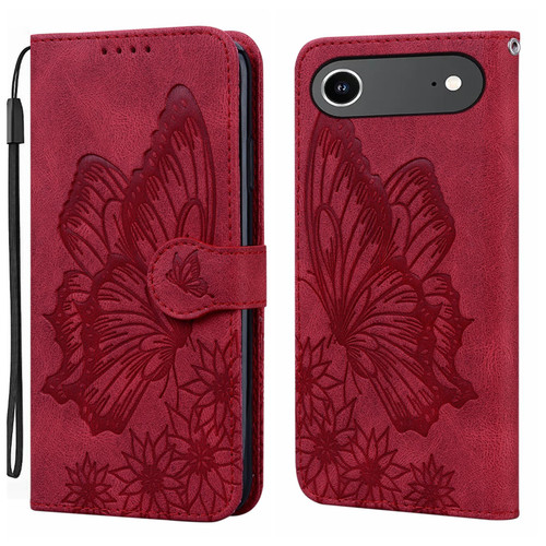 iPhone 17 Air Retro Skin Feel Butterflies Embossing Horizontal Flip Leather Phone Case - Red