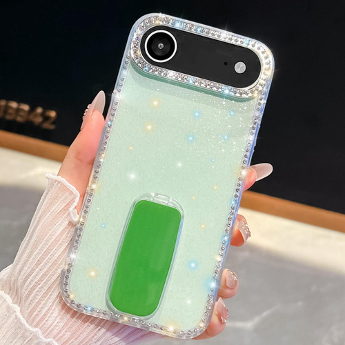 iPhone 17 Air Rhinestone Glitter TPU 4-corners Anti-fall Phone Case with Holder - Light Green