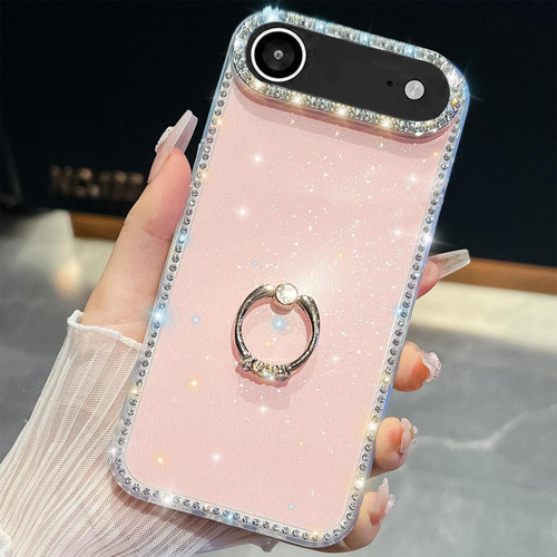 iPhone 17 Air Rhinestone Glitter TPU Ring Holder Anti-fall Phone Case - Light Pink