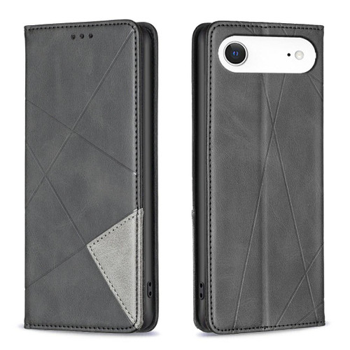 iPhone 17 Air Rhombus Texture Magnetic Leather Phone Case - Black