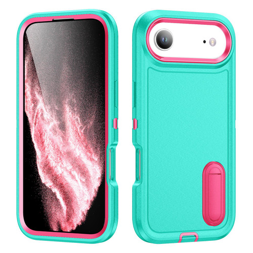 iPhone 17 Air Rugged PC + Silicone Phone Case with Holder - Light Green+Rose Red