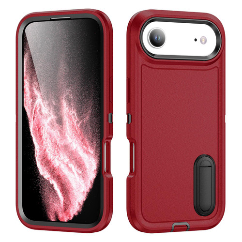 iPhone 17 Air Rugged PC + Silicone Phone Case with Holder - Red+Black
