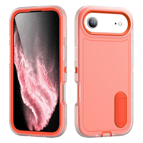 iPhone 17 Air Rugged PC + Silicone Phone Case with Holder - Transparent+Orange