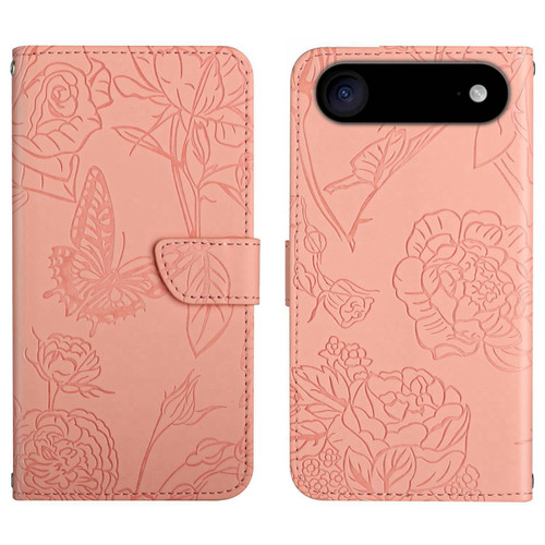 iPhone 17 Air Skin Feel Butterfly Embossed Flip Leather Phone Case - Pink