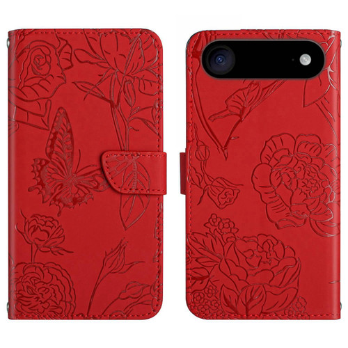 iPhone 17 Air Skin Feel Butterfly Embossed Flip Leather Phone Case - Red