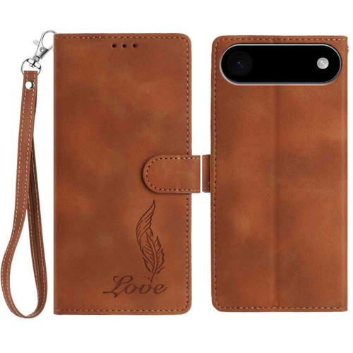 iPhone 17 Air Skin Feel Embossed Feather Leather Phone Case - Brown