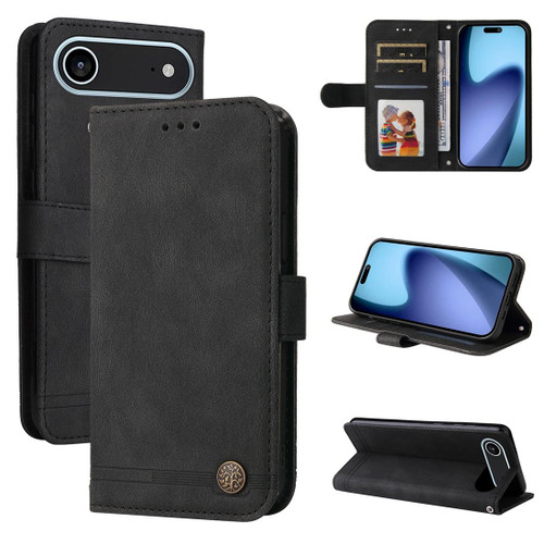 iPhone 17 Air Skin Feel Life Tree Leather Phone Case - Black