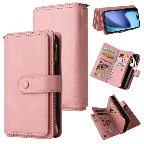 iPhone 17 Air Skin Feel Multi Card Slots Zipper Wallet Leather Phone Case - Pink iPhone 17 Air Skin Feel Multi Card Slots Zipper Wallet Leather Phone Case - Pink