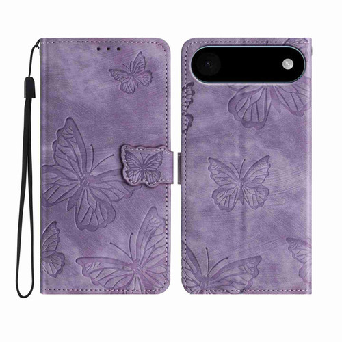 iPhone 17 Air Skin-feel Embossed Butterfly Leather Phone Case - Purple