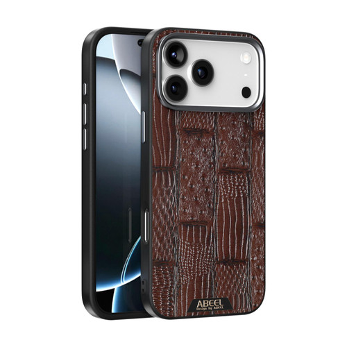 iPhone 17 Pro ABEEL Beast Pattern 6D Micro-Embossed MagSafe Genuine Leather Phone Case - Brown