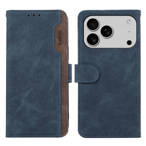 iPhone 17 Pro ABEEL Color Block Magnetic RFID Leather Phone Case - Blue-Brown