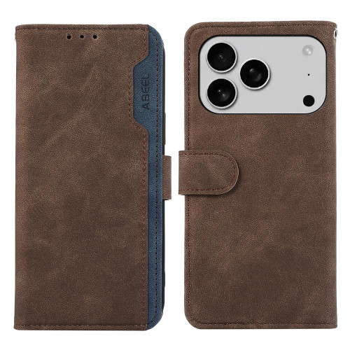 iPhone 17 Pro ABEEL Color Block Magnetic RFID Leather Phone Case - Brown-Blue