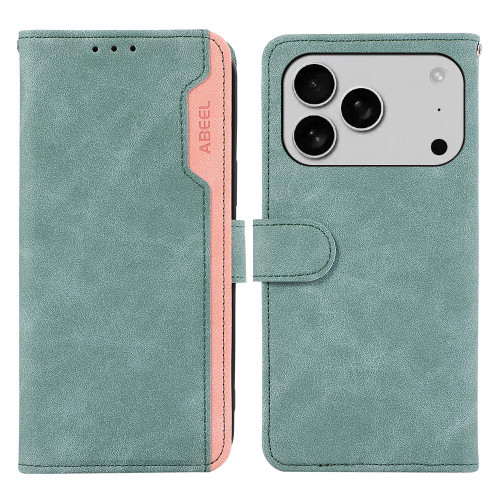 iPhone 17 Pro ABEEL Color Block Magnetic RFID Leather Phone Case - Cyan-Pink