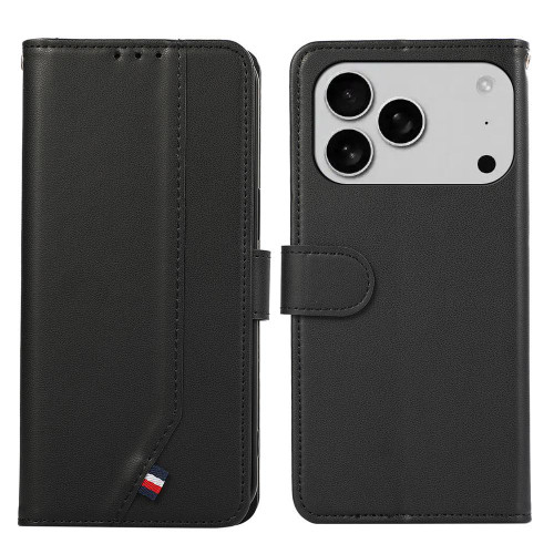 iPhone 17 Pro ABEEL Delicate Texture Splicing RFID Leather Phone Case - Black