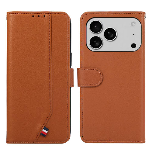 iPhone 17 Pro ABEEL Delicate Texture Splicing RFID Leather Phone Case - Brown