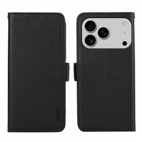 iPhone 17 Pro ABEEL Side-Magnetic Litchi Pattern Leather RFID Phone Case - Black
