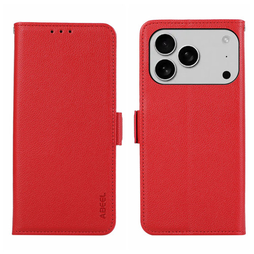 iPhone 17 Pro ABEEL Side-Magnetic Litchi Pattern Leather RFID Phone Case - Red