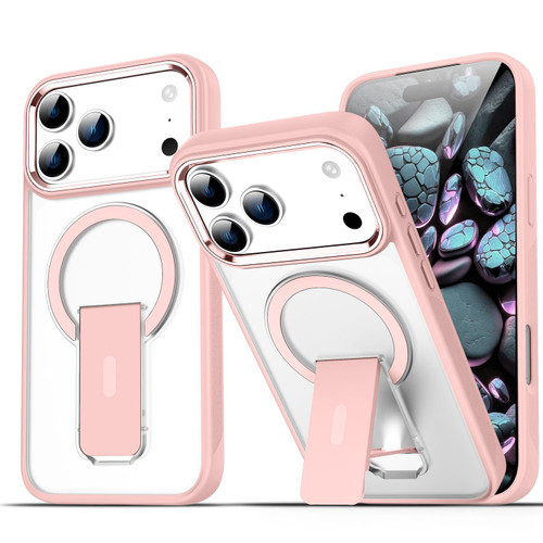 iPhone 17 Pro Acrylic Hybrid TPU MagSafe Holder Phone Case - Pink