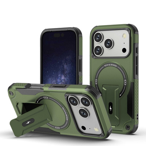 iPhone 17 Pro Armor Magsafe Holder PC Hybrid TPU Phone Case - Army Green